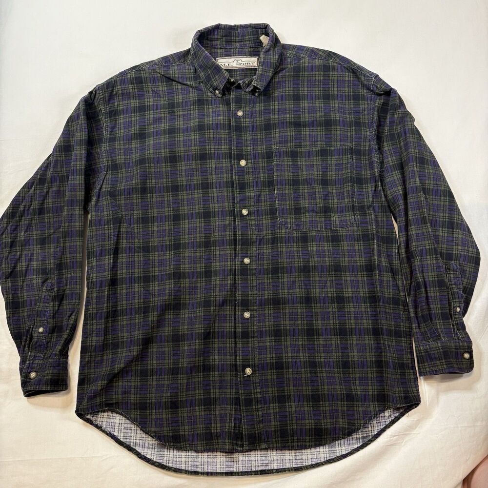 M.E. Sport Men's Size Medium Woven Long Sleeve Plaid Button-Up 100% Cotton